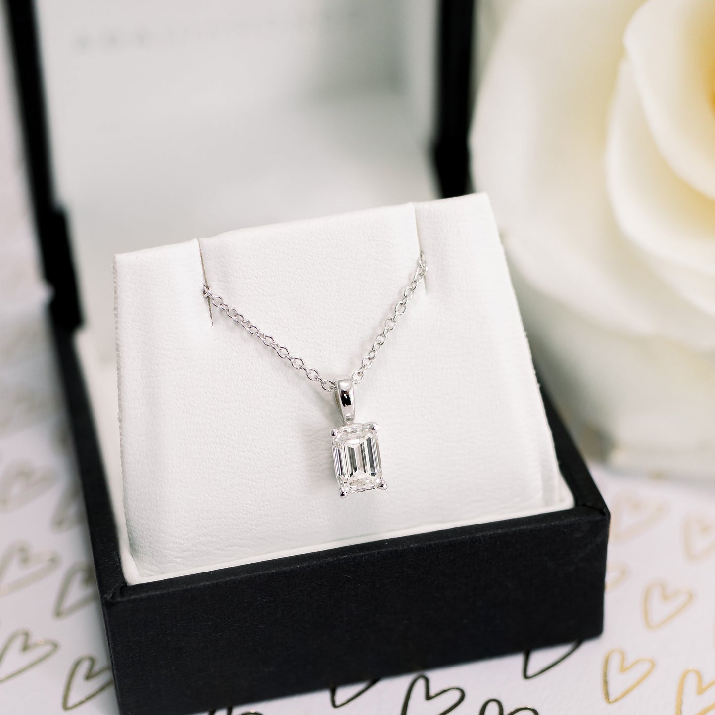 Solitaire Necklace with 0.70 CT Classic Emerald Cut Moissanite