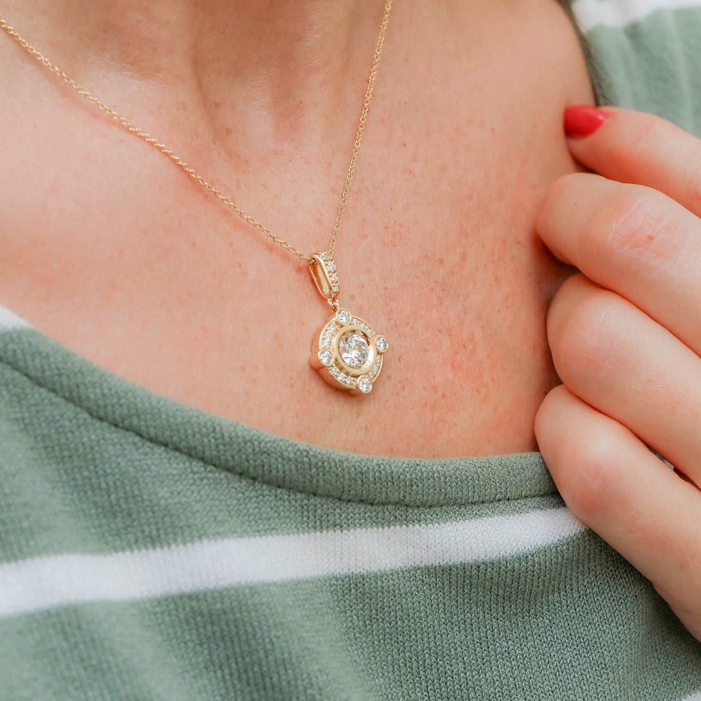 Halo Necklace with 0.50 CT Brilliant Round Cut Moissanite