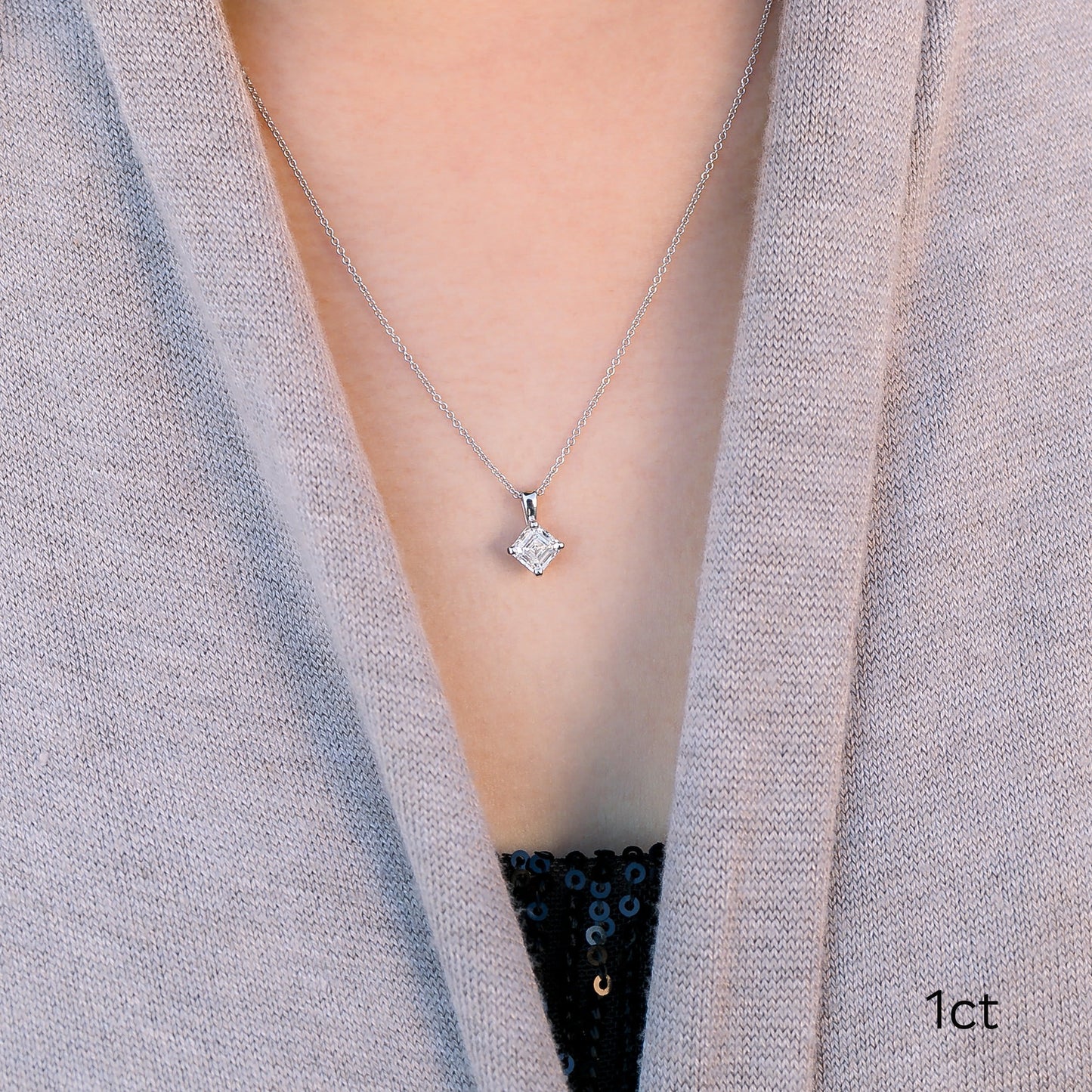 Solitaire Necklace with 0.50 CT Classic Asscher Cut Moissanite