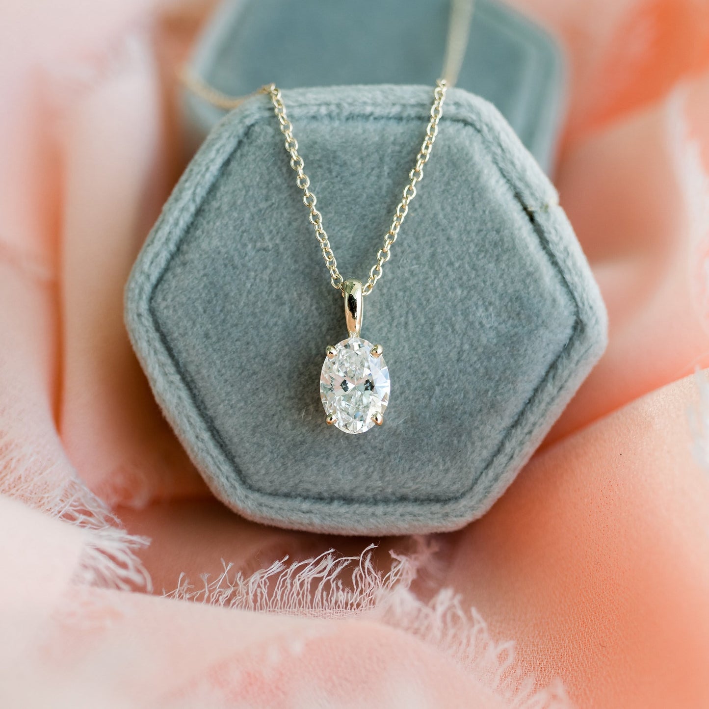 Solitaire Necklace with 0.35 CT Classic Oval Cut Moissanite