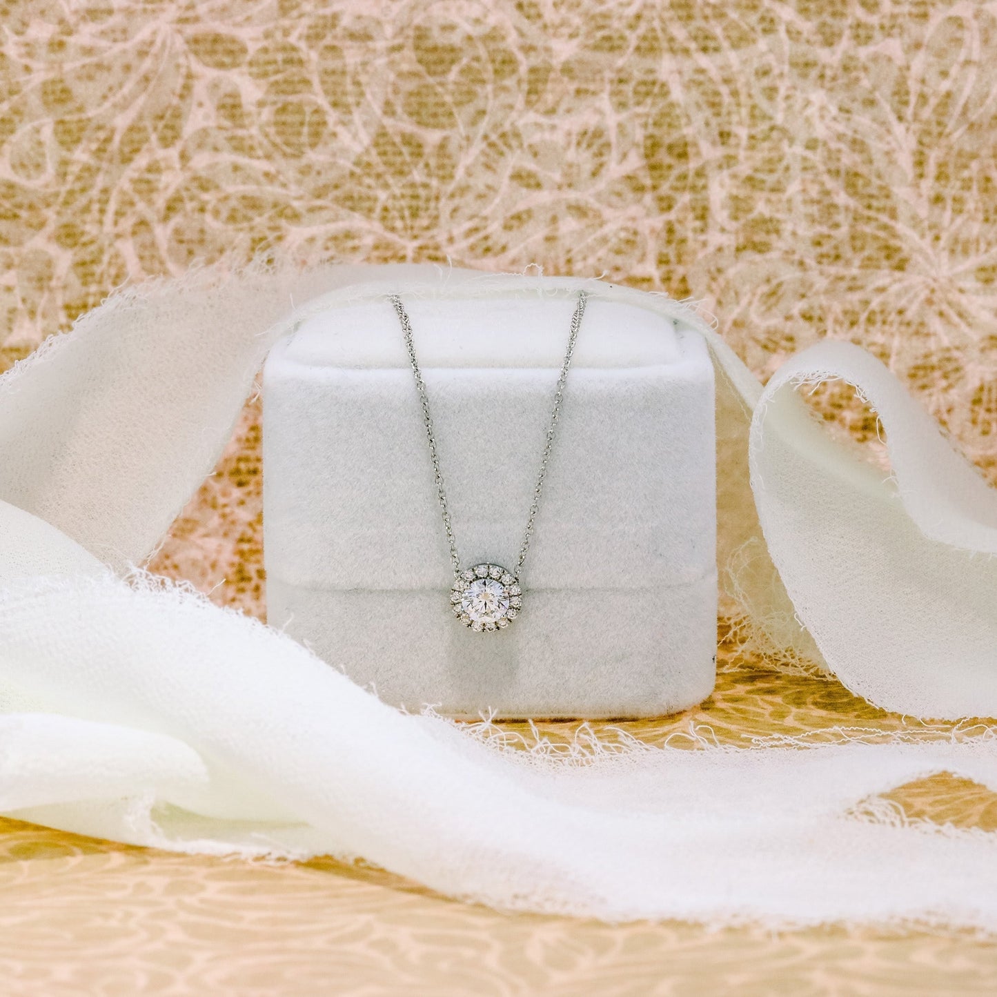 Halo Necklace with 0.35 CT Round Cut Moissanite