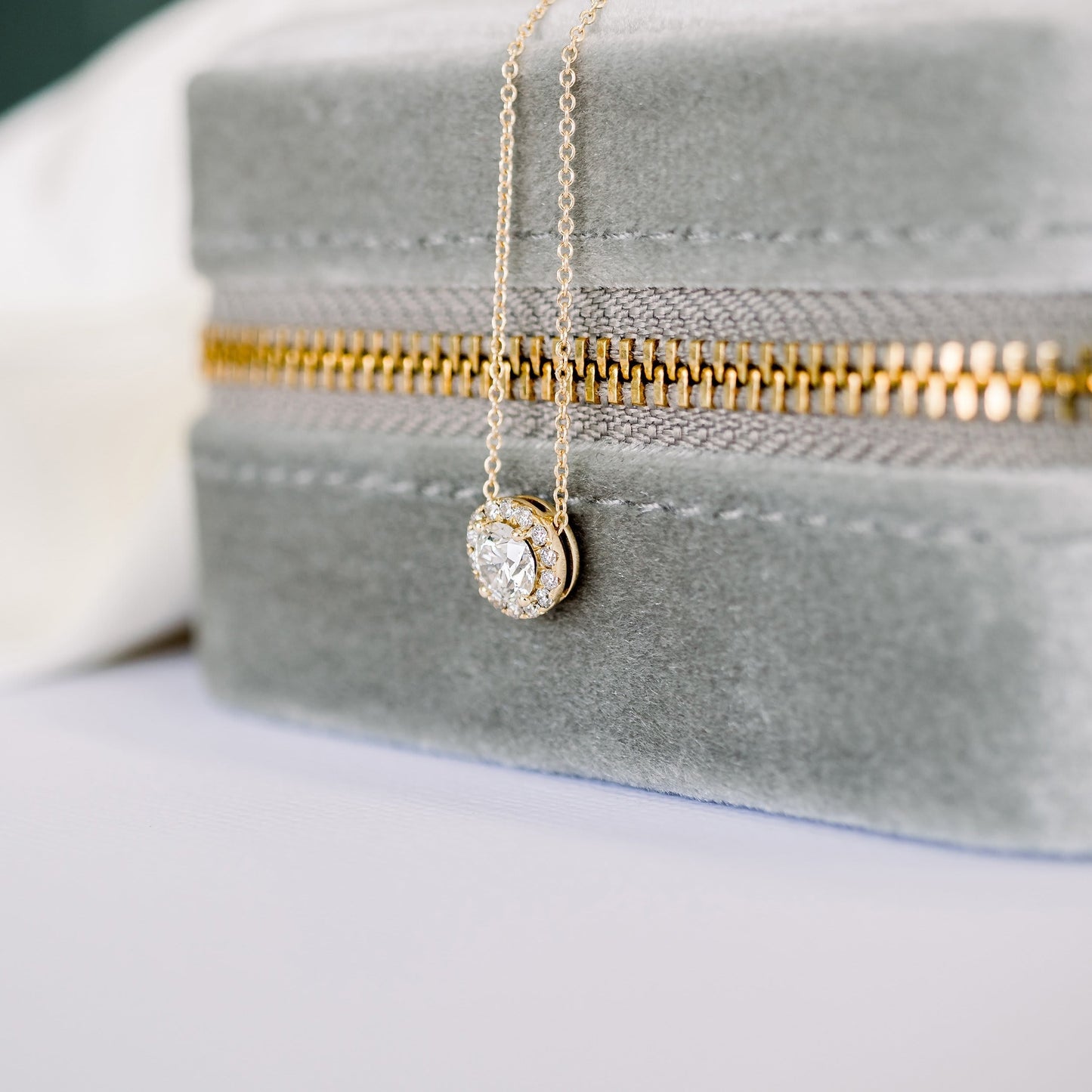 Halo Necklace with 0.35 CT Round Cut Moissanite