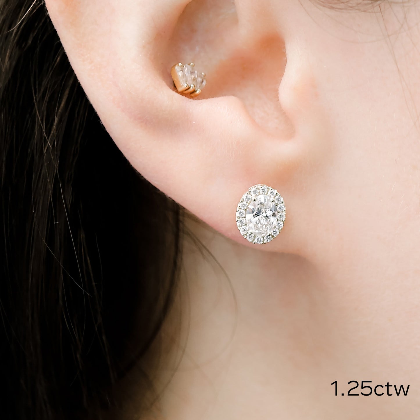 Halo Stud Earrings with 1.25 CT-1.75 CT Oval Cut Moissanite