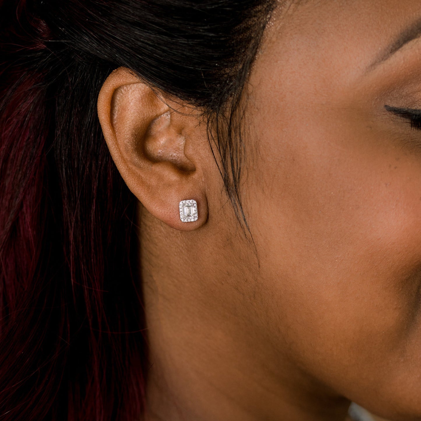 Halo Stud Earrings with 1.25 CT-1.75 CT Emerald Cut Moissanite