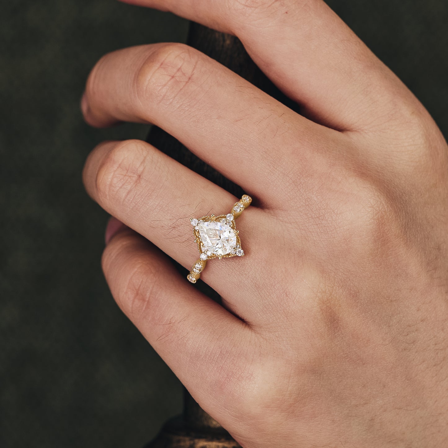 Moissanite diamond pear shape vintage engagement ring