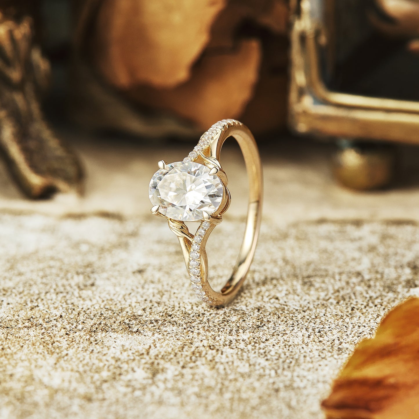Moissanite diamond oval shape vintage engagement ring