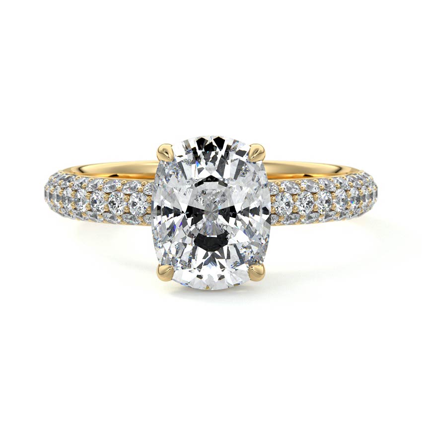 Hidden Halo & Triple Pave Ring with 1.0 CT Cushion Cut Moissanite