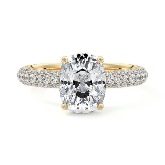 Hidden Halo & Triple Pave Ring with 1.0 CT Cushion Cut Moissanite