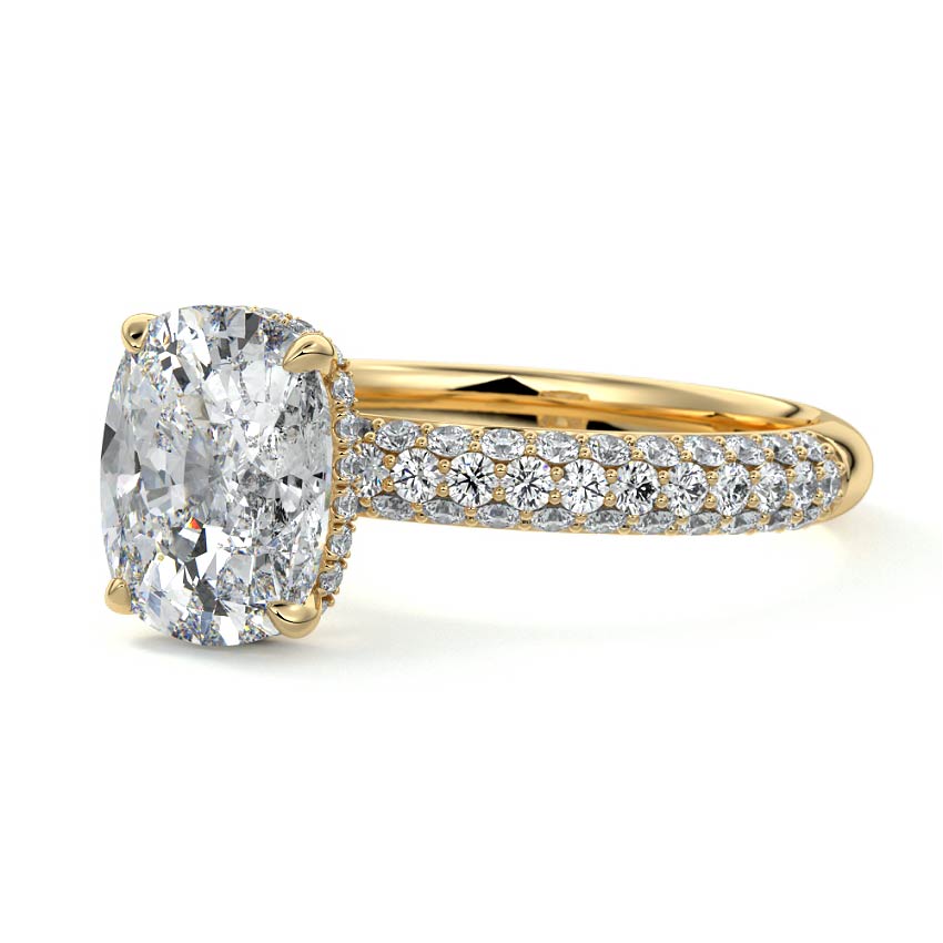 Hidden Halo & Triple Pave Ring with 1.0 CT Cushion Cut Moissanite