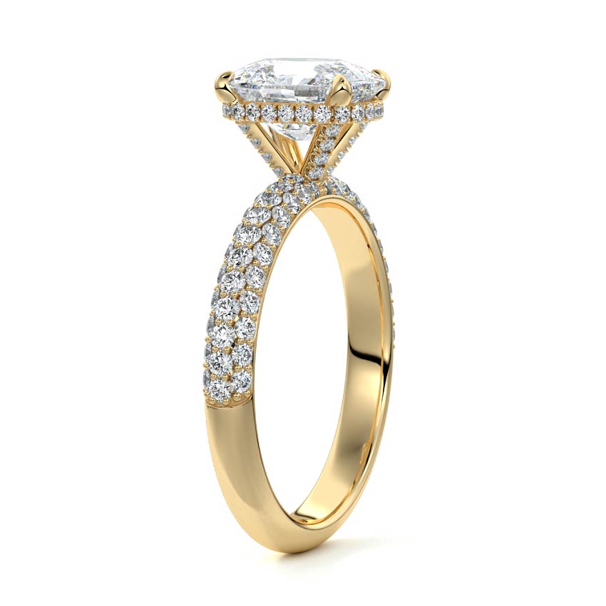 Hidden Halo & Triple Pave Ring with 1.0 CT Cushion Cut Moissanite