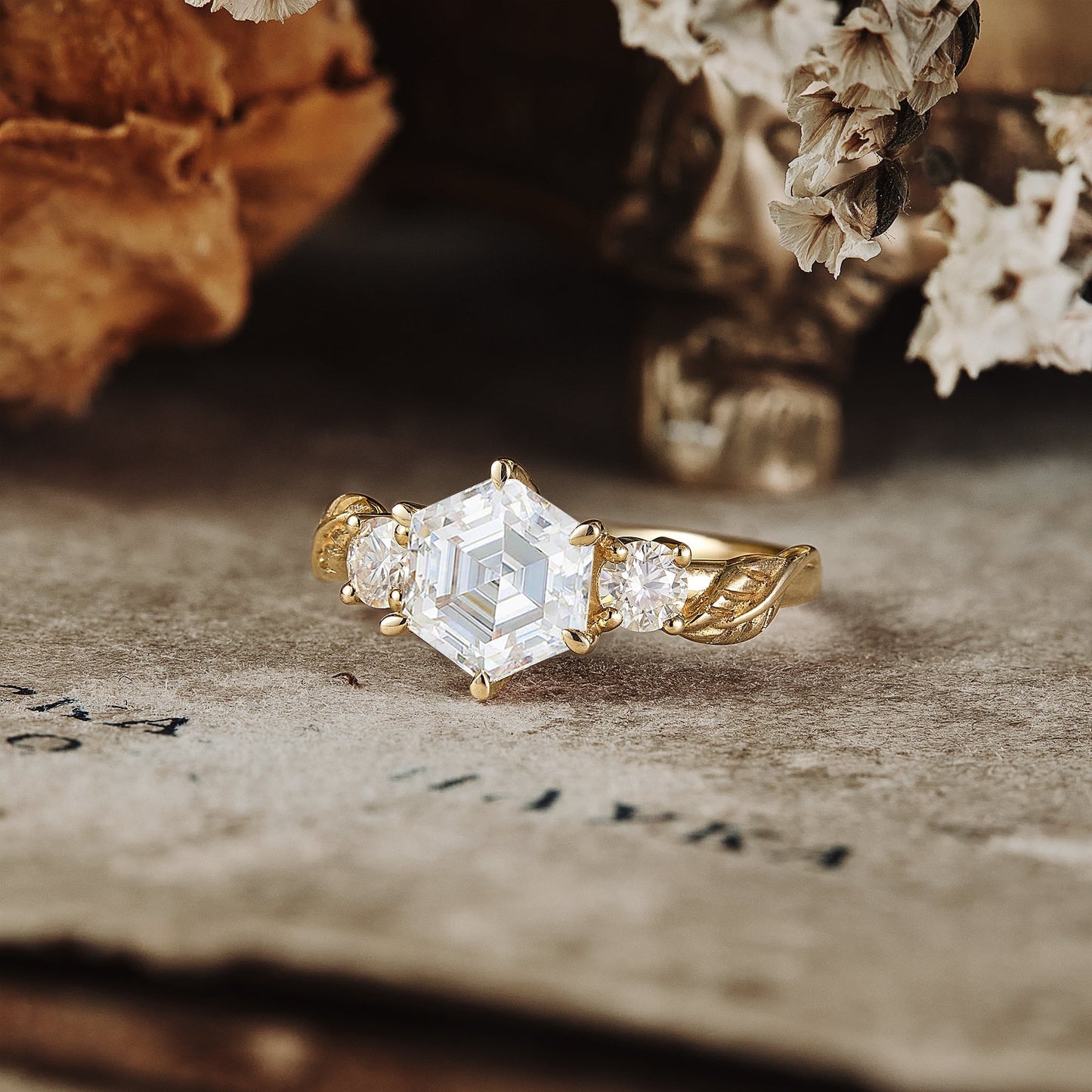 1.50 Carat Moissanite Diamond Hexagon Shape Vintage Engagement Ring
