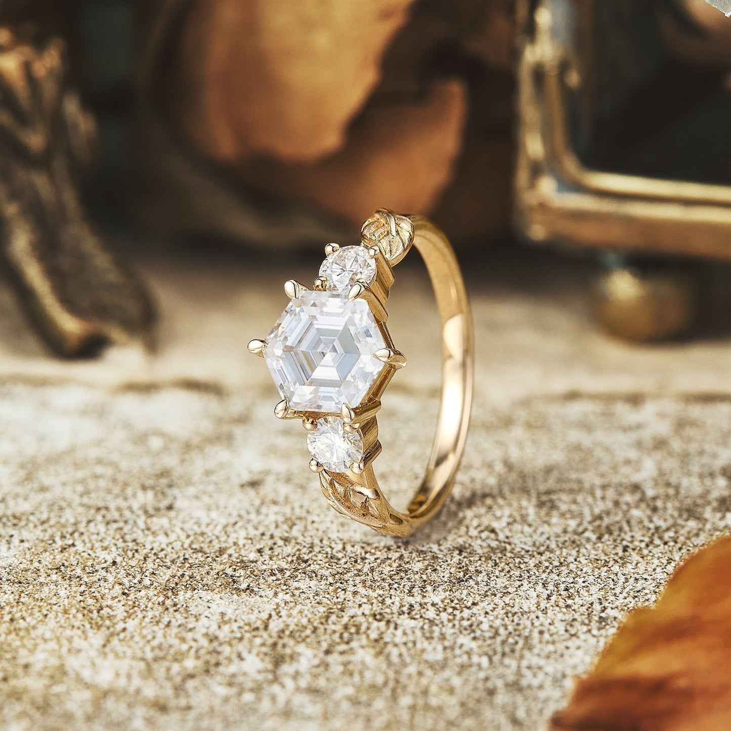 1.50 Carat Moissanite Diamond Hexagon Shape Vintage Engagement Ring