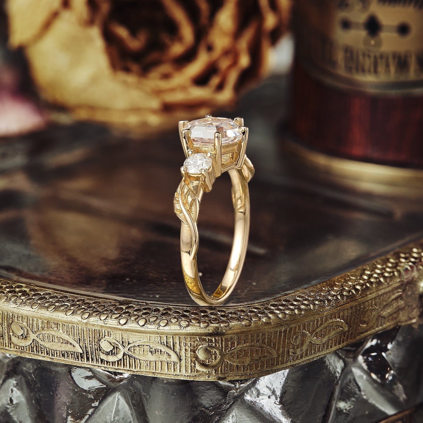 1.50 Carat Moissanite Diamond Hexagon Shape Vintage Engagement Ring