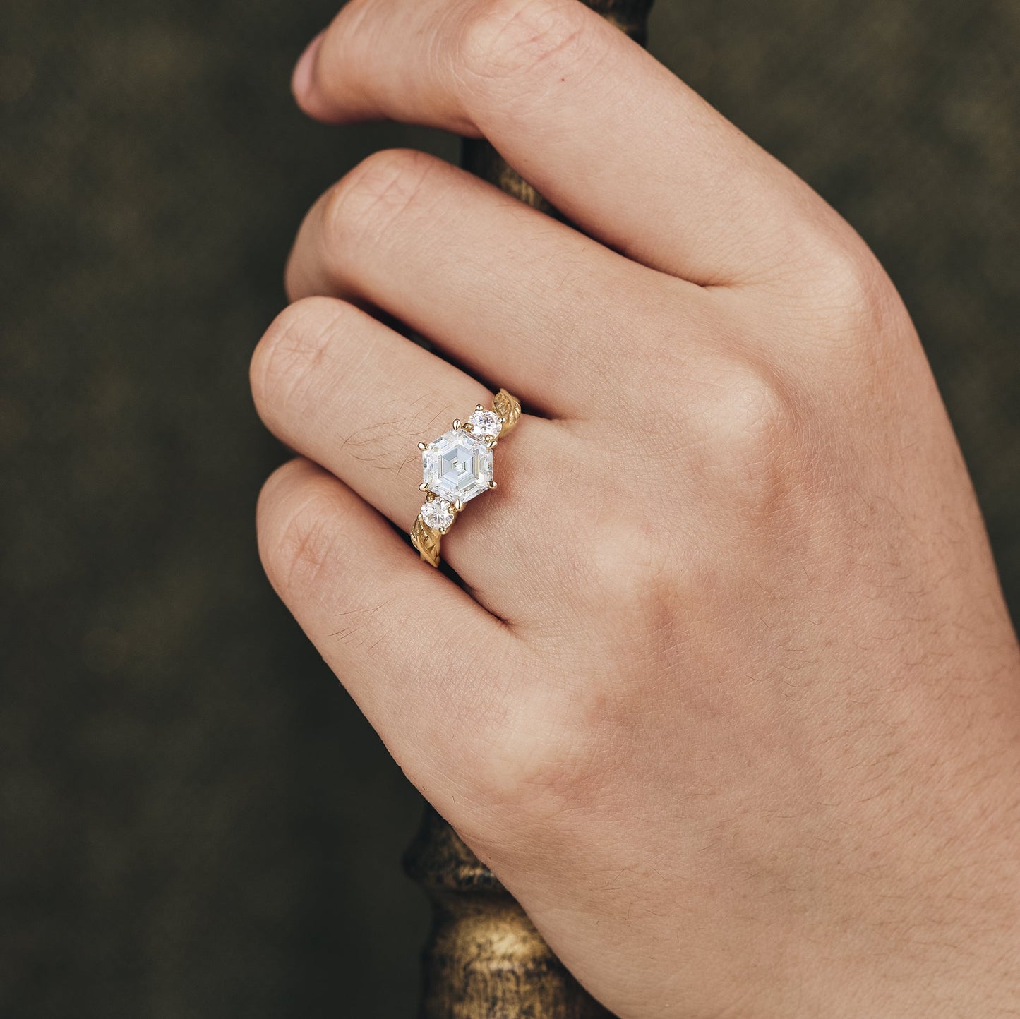 1.50 Carat Moissanite Diamond Hexagon Shape Vintage Engagement Ring