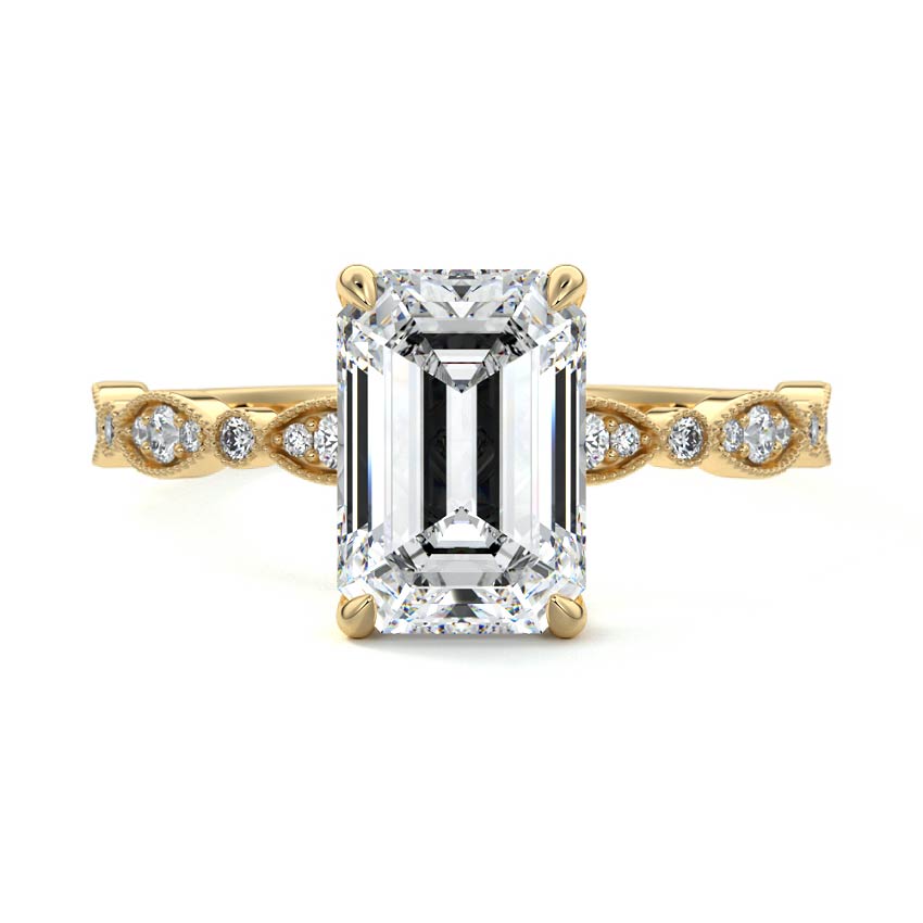 Pave Ring with 1.20 CT Emerald Cut Moissanite