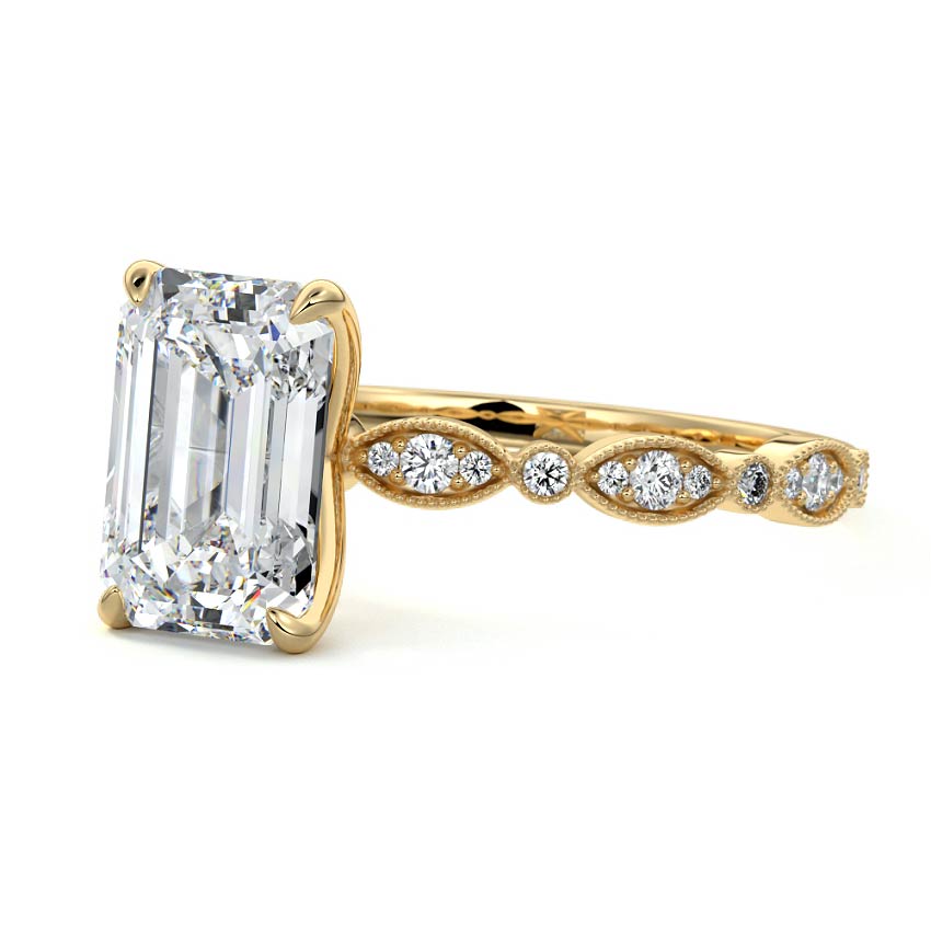 Pave Ring with 1.20 CT Emerald Cut Moissanite