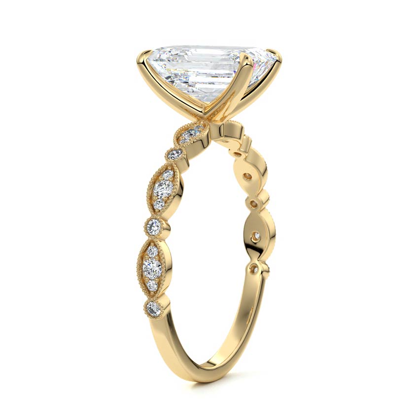 Pave Ring with 1.20 CT Emerald Cut Moissanite