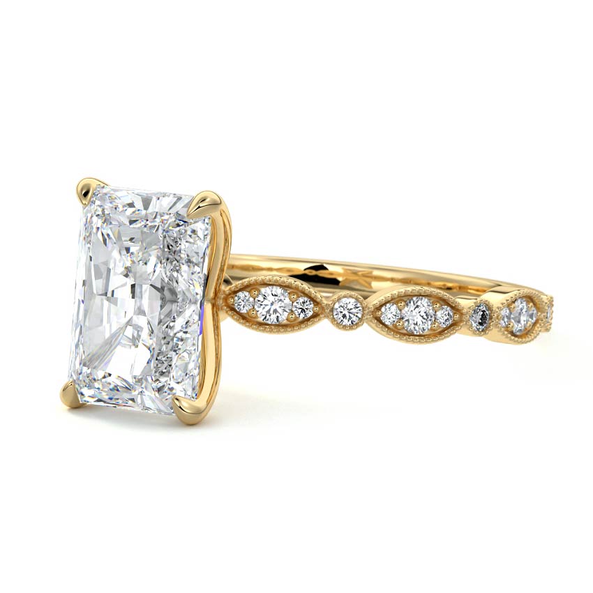 Pave Ring with 2.0 CT Radiant Cut Moissanite