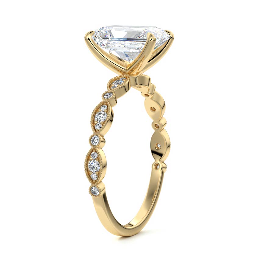 Pave Ring with 2.0 CT Radiant Cut Moissanite