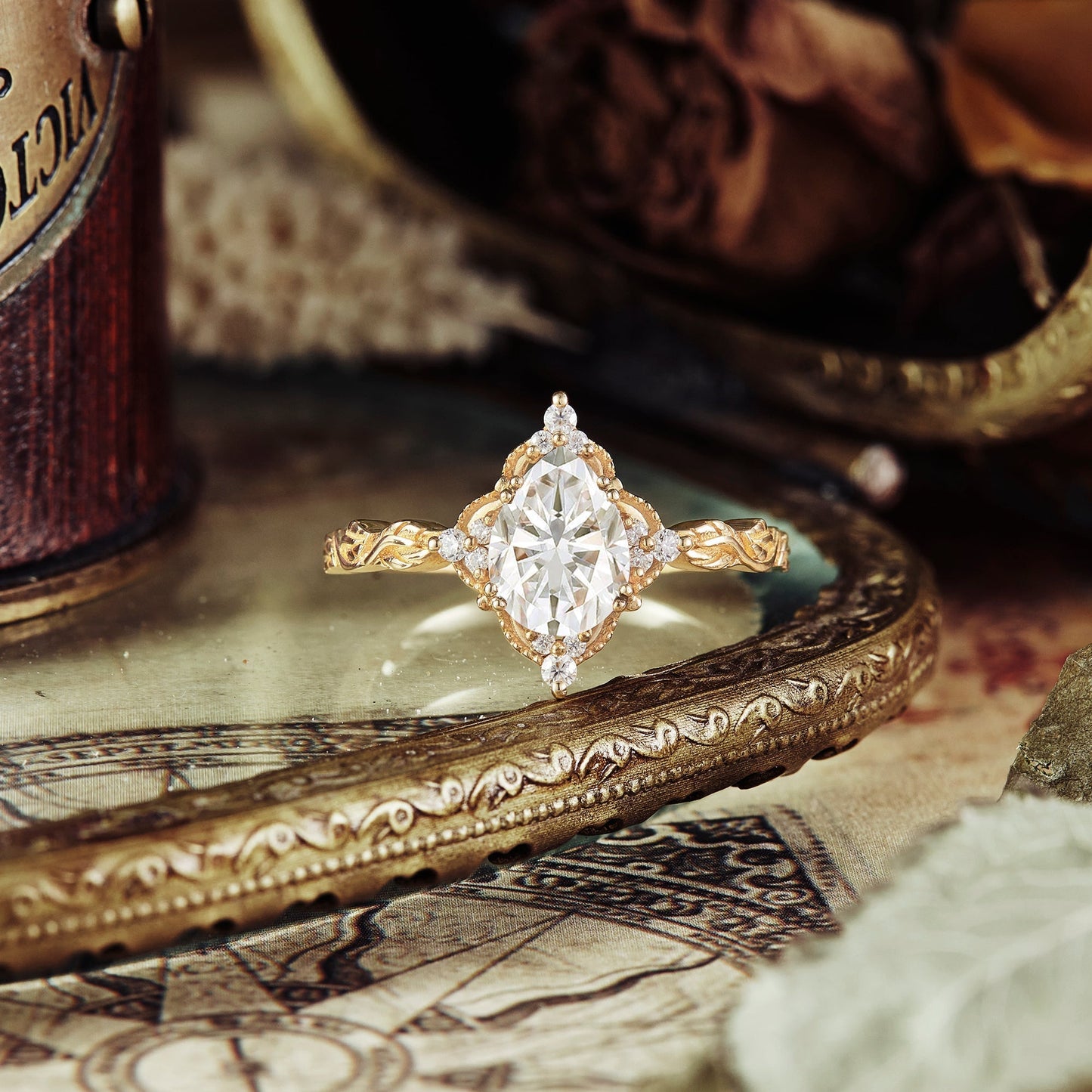 Pear shape moissanite diamond vintage engagement ring