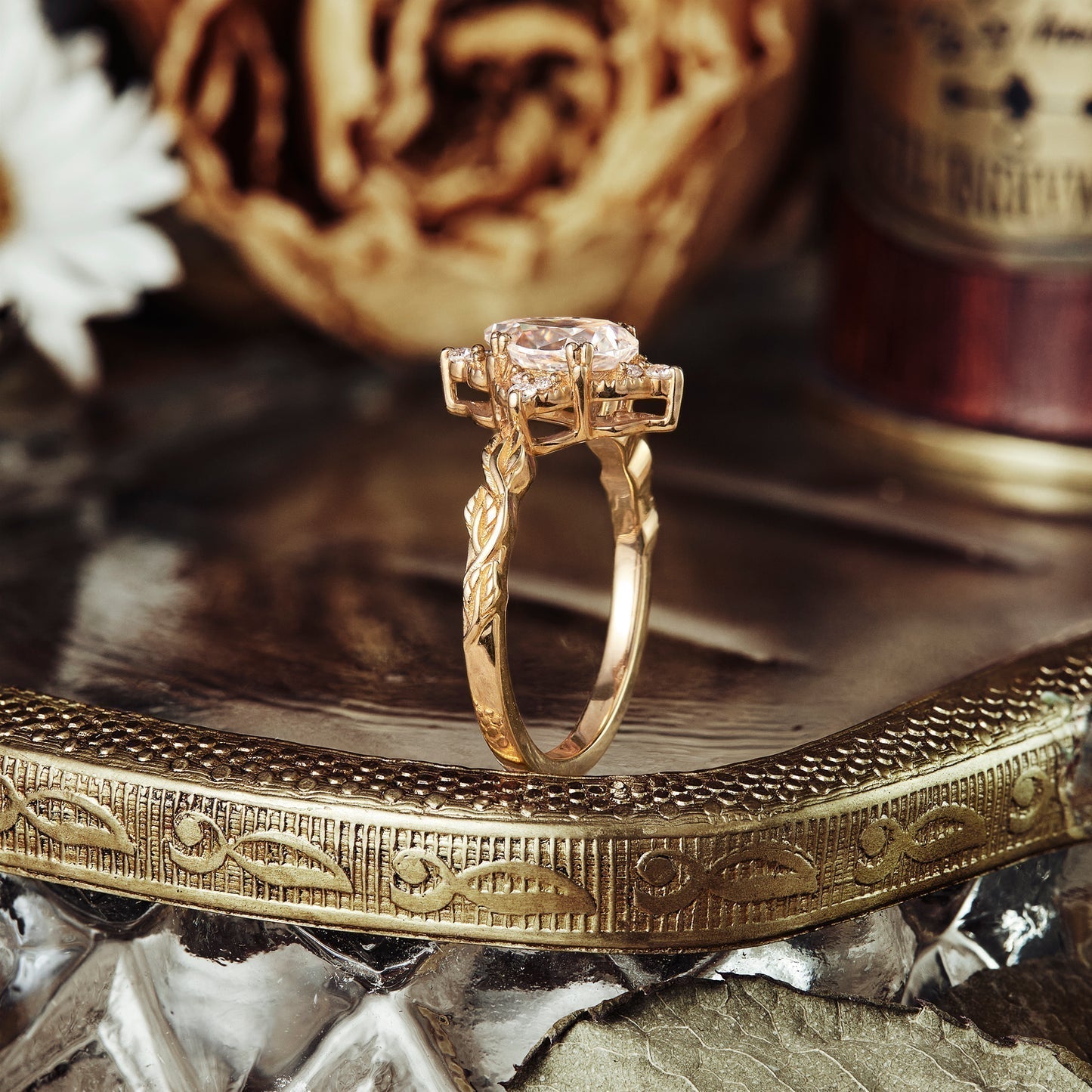 Pear shape moissanite diamond vintage engagement ring