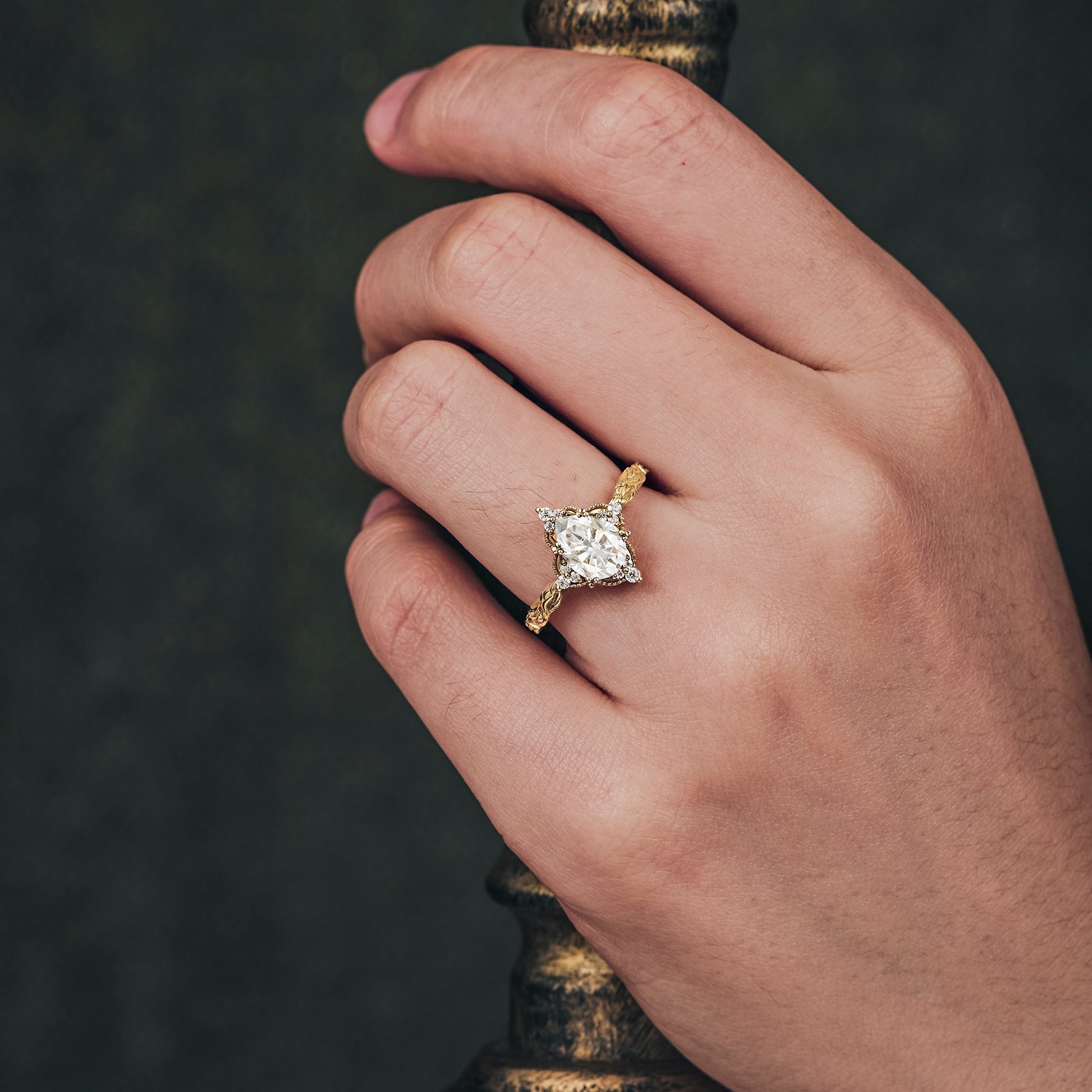 Pear shape moissanite diamond vintage engagement ring