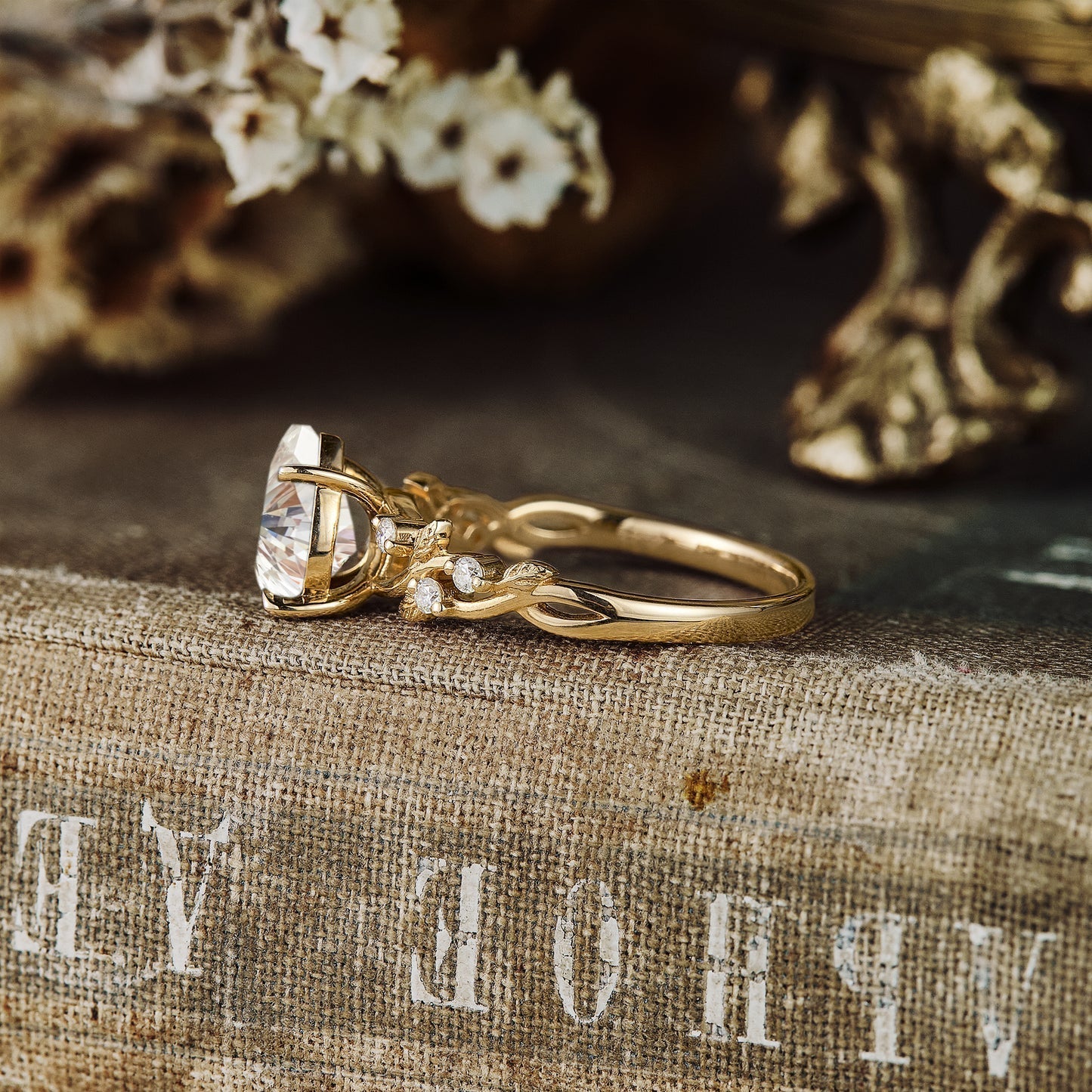 Pear moissanite diamond vintage engagement ring