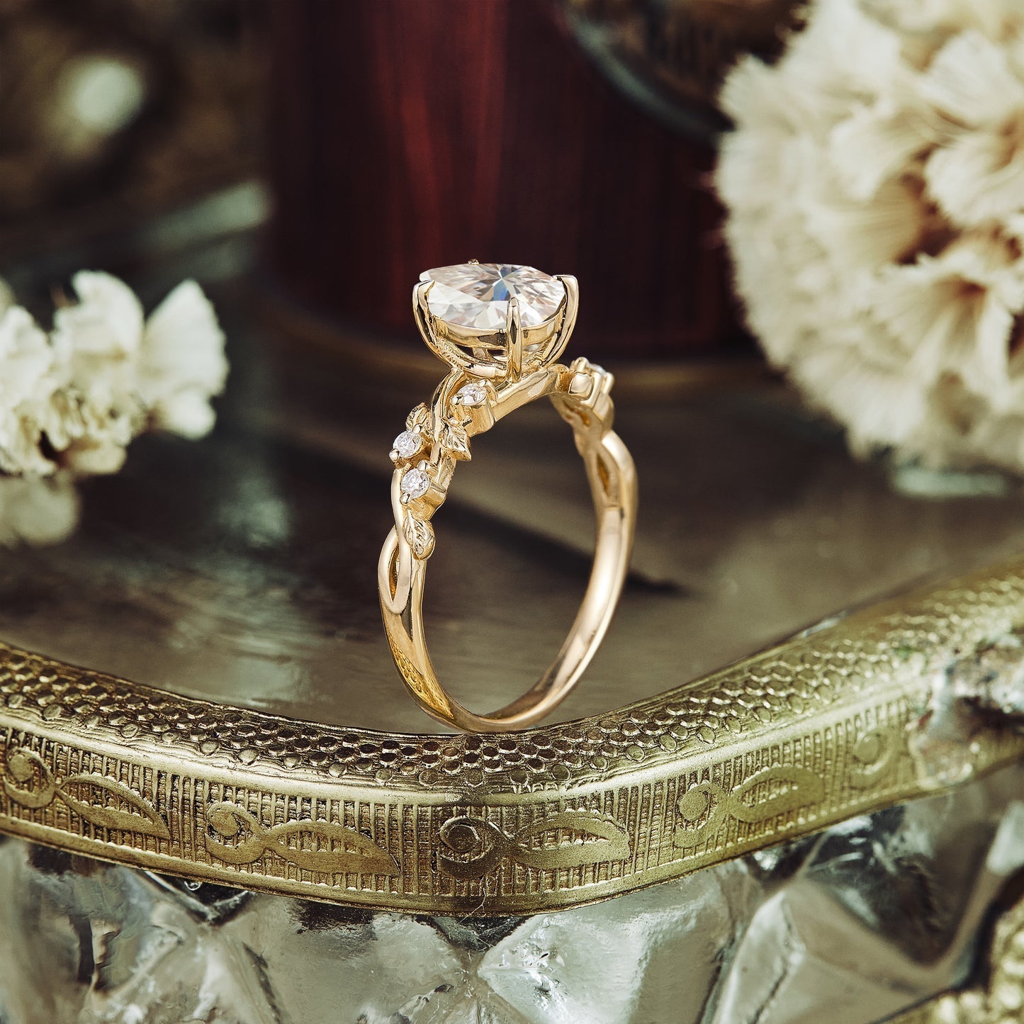 Pear moissanite diamond vintage engagement ring