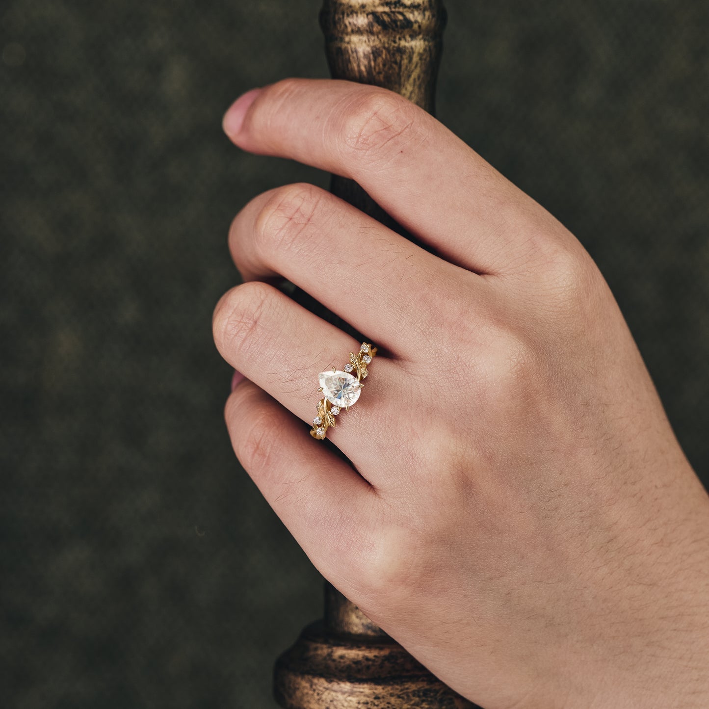 Pear moissanite diamond vintage engagement ring