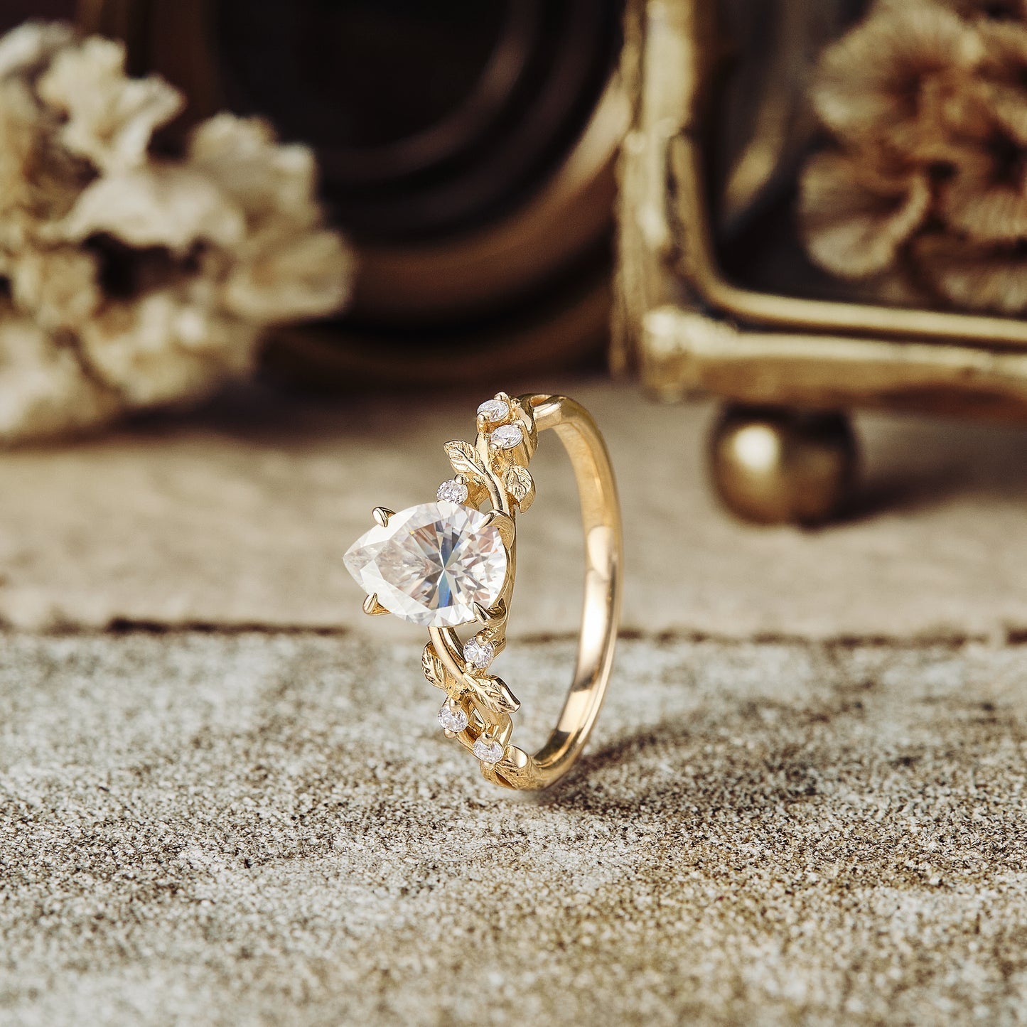 Pear moissanite diamond vintage engagement ring