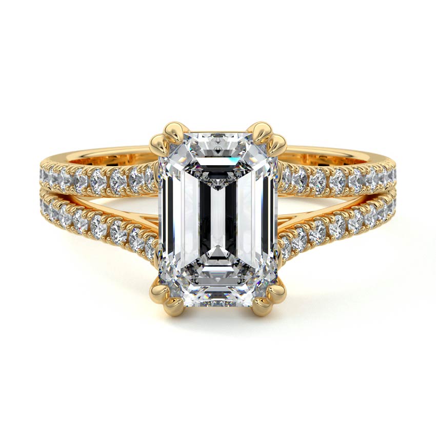 Double Band Ring with 1.0 CT Emerald Cut Moissanite