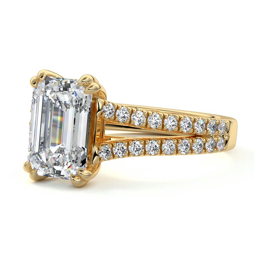 Double Band Ring with 1.0 CT Emerald Cut Moissanite