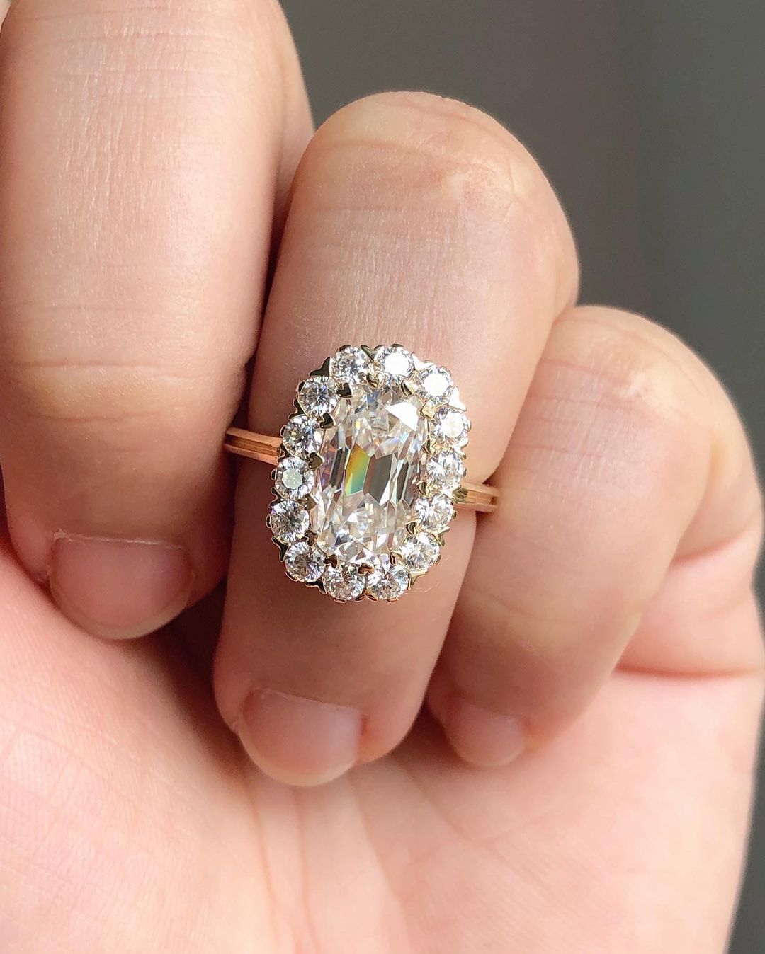 Halo Ring with 3.0 CT Old Mine Oval Cut Moissanite
