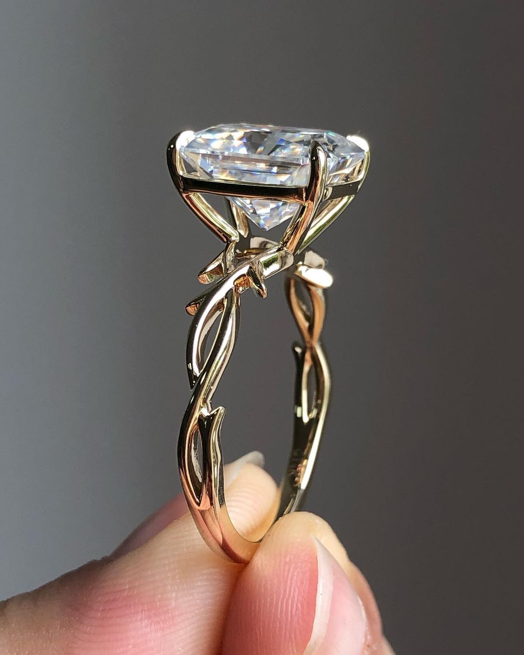 Twig Style Solitaire Ring with 3.51 CT Radiant Cut Moissanite