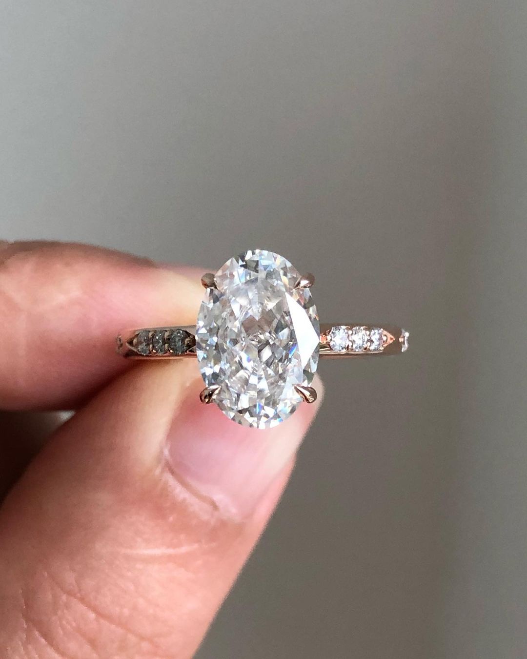 Hidden Halo & Pave Ring with 2.10 CT Oval Cut Moissanite
