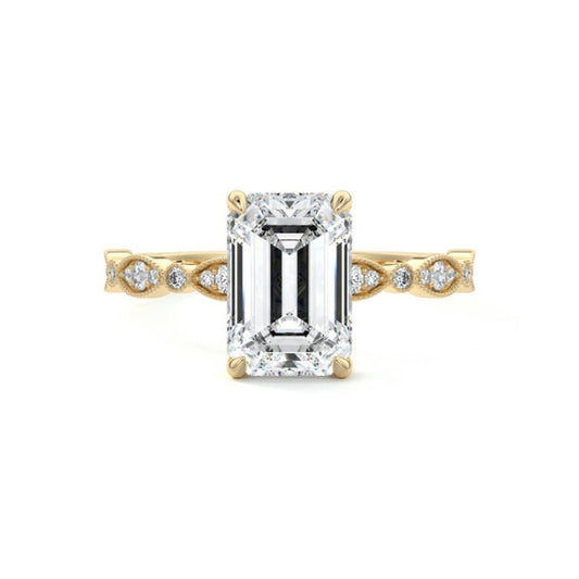 Pave Ring with 1.20 CT Emerald Cut Moissanite