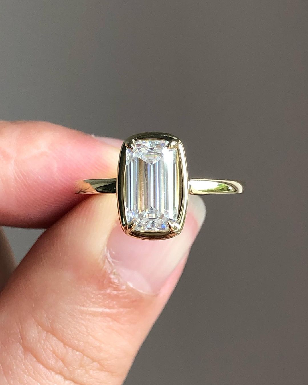Bezel Solitaire Ring with 3.10 CT Emerald Cut Moissanite