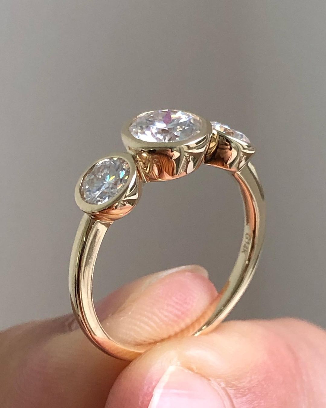 Bezel Three Stones Ring with 1.0 CT Round Cut Moissanite