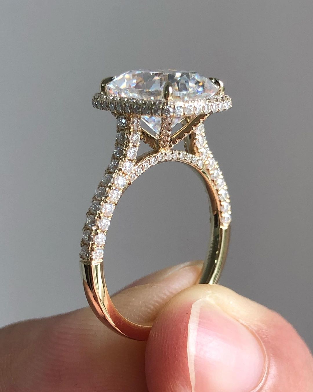 Halo & Triple Pave Ring with 2.66 CT Elongated Cushion Cut Moissanite