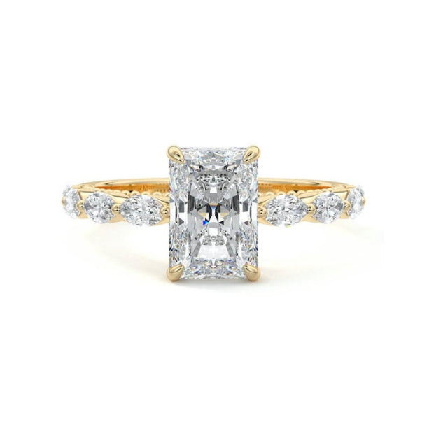 Milgrain Pave Ring with 2.0 CT Radiant Cut Moissanite