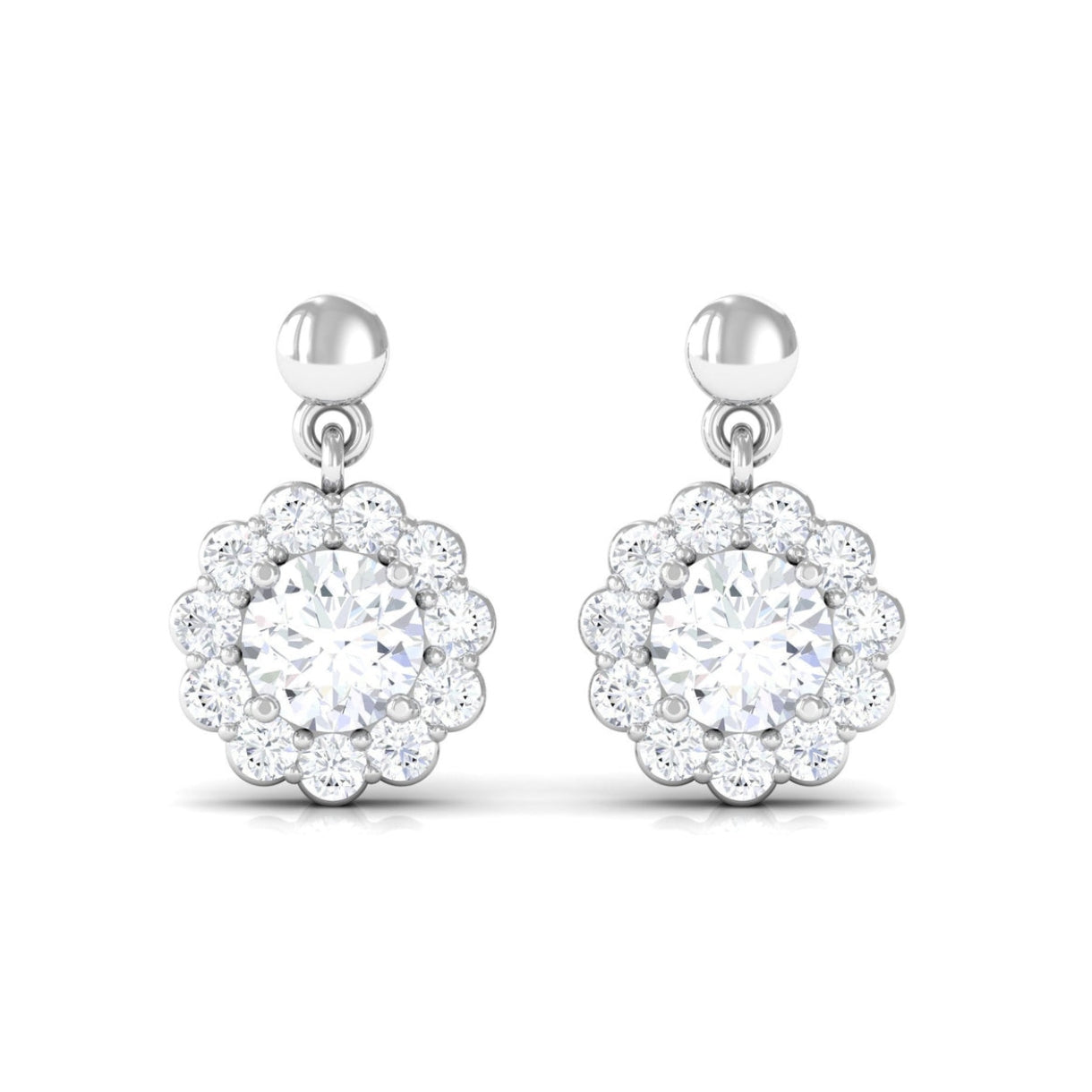 Halo Drop Stud Earrings with 1.0 CT Round Cut Moissanite