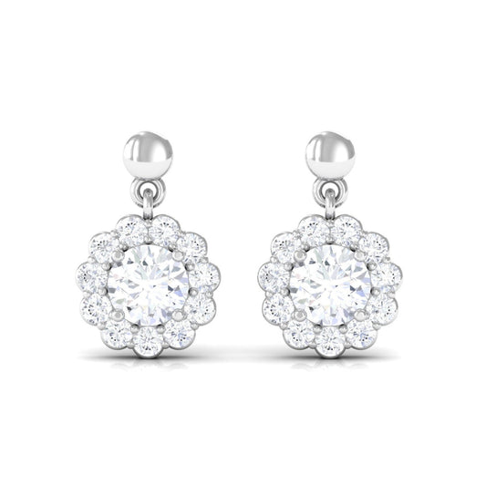 Halo Drop Stud Earrings with 1.0 CT Round Cut Moissanite