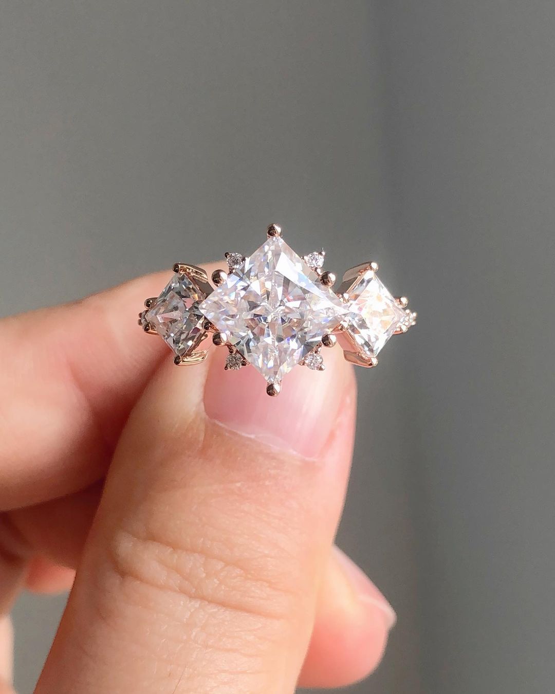 Three Stones Ring with 2.20 CT Princess Cut Moissanite