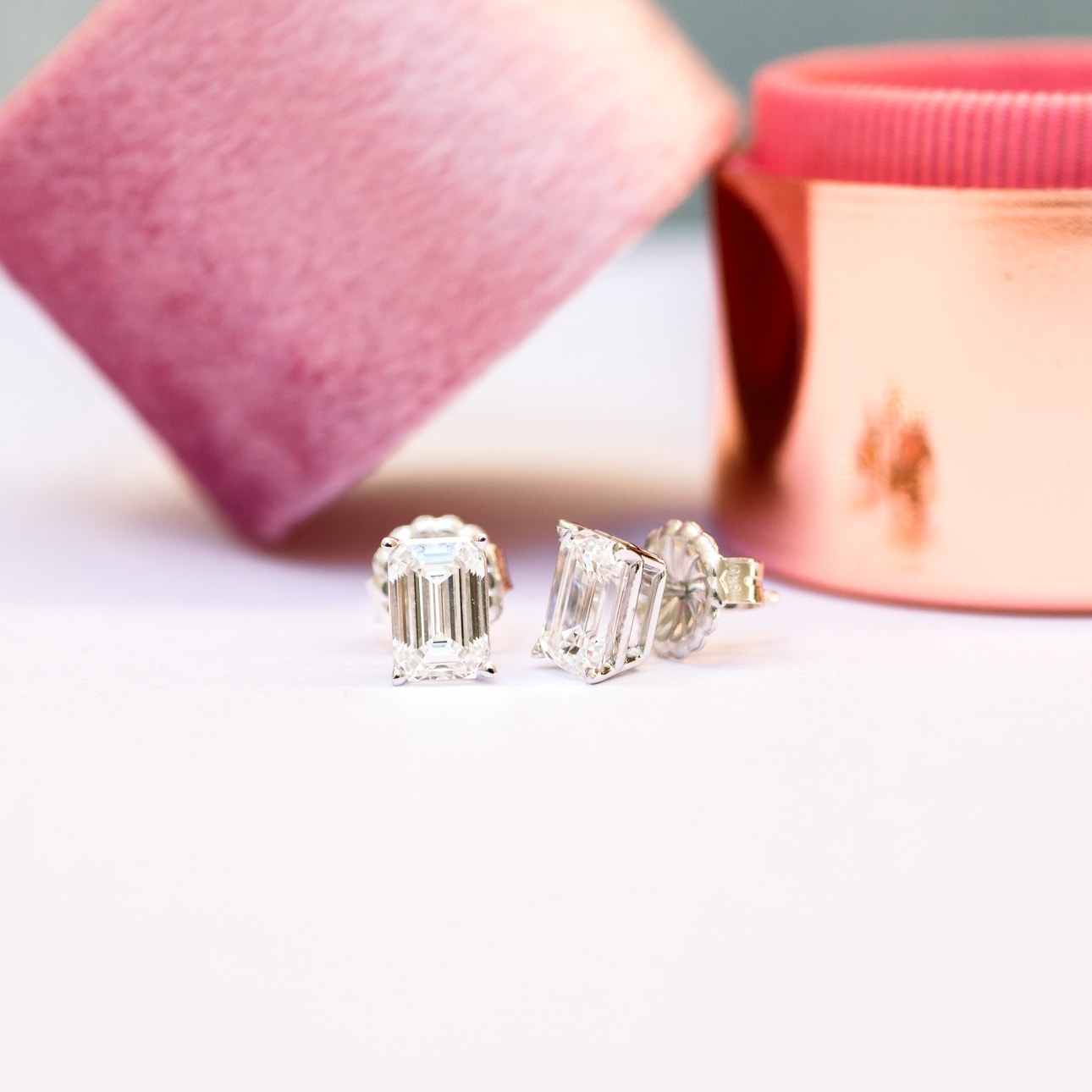 Solitaire Stud Earrings with 1.40 CT-3.0 CT Emerald Cut Moissanite