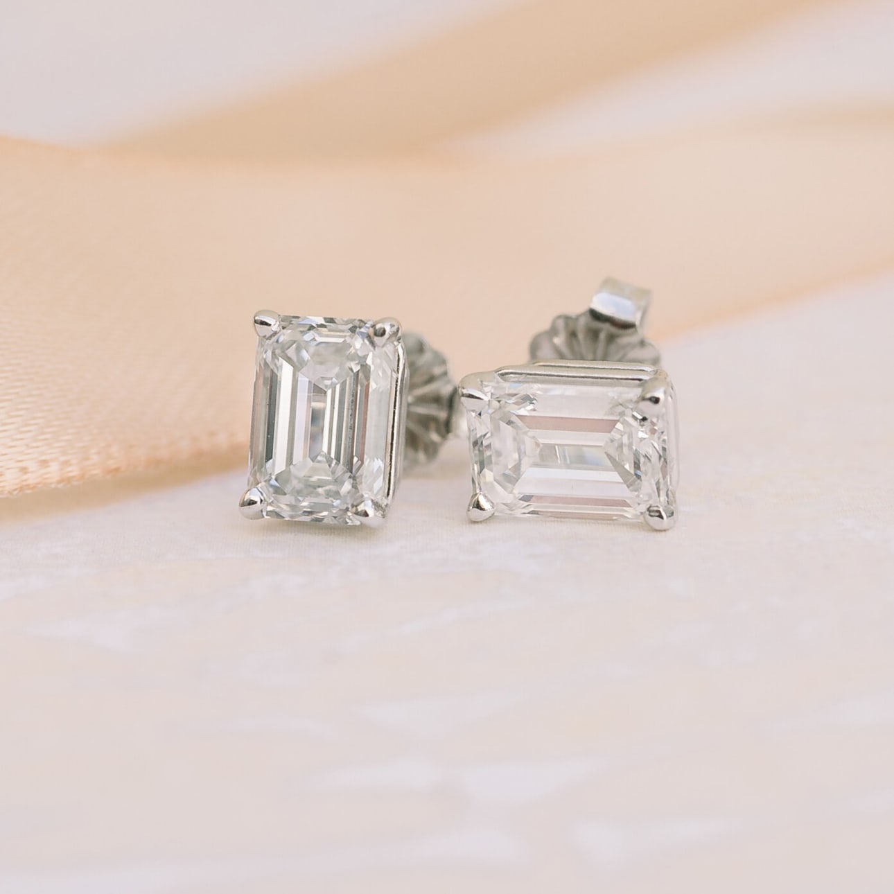 Solitaire Stud Earrings with 1.40 CT-3.0 CT Emerald Cut Moissanite