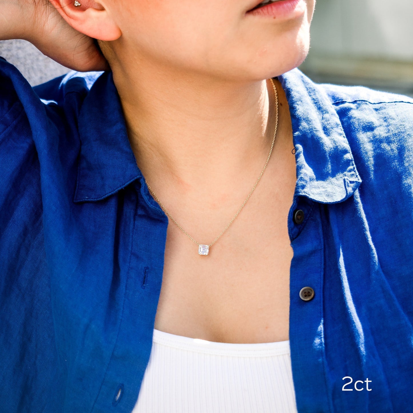 Solitaire Necklace with 0.50 CT Floating Asscher Cut Moissanite