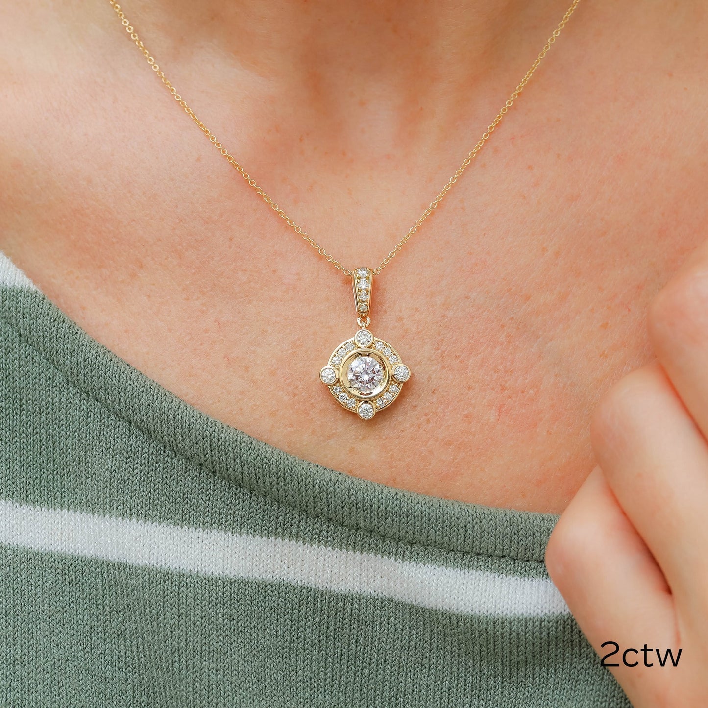 Halo Necklace with 0.50 CT Brilliant Round Cut Moissanite
