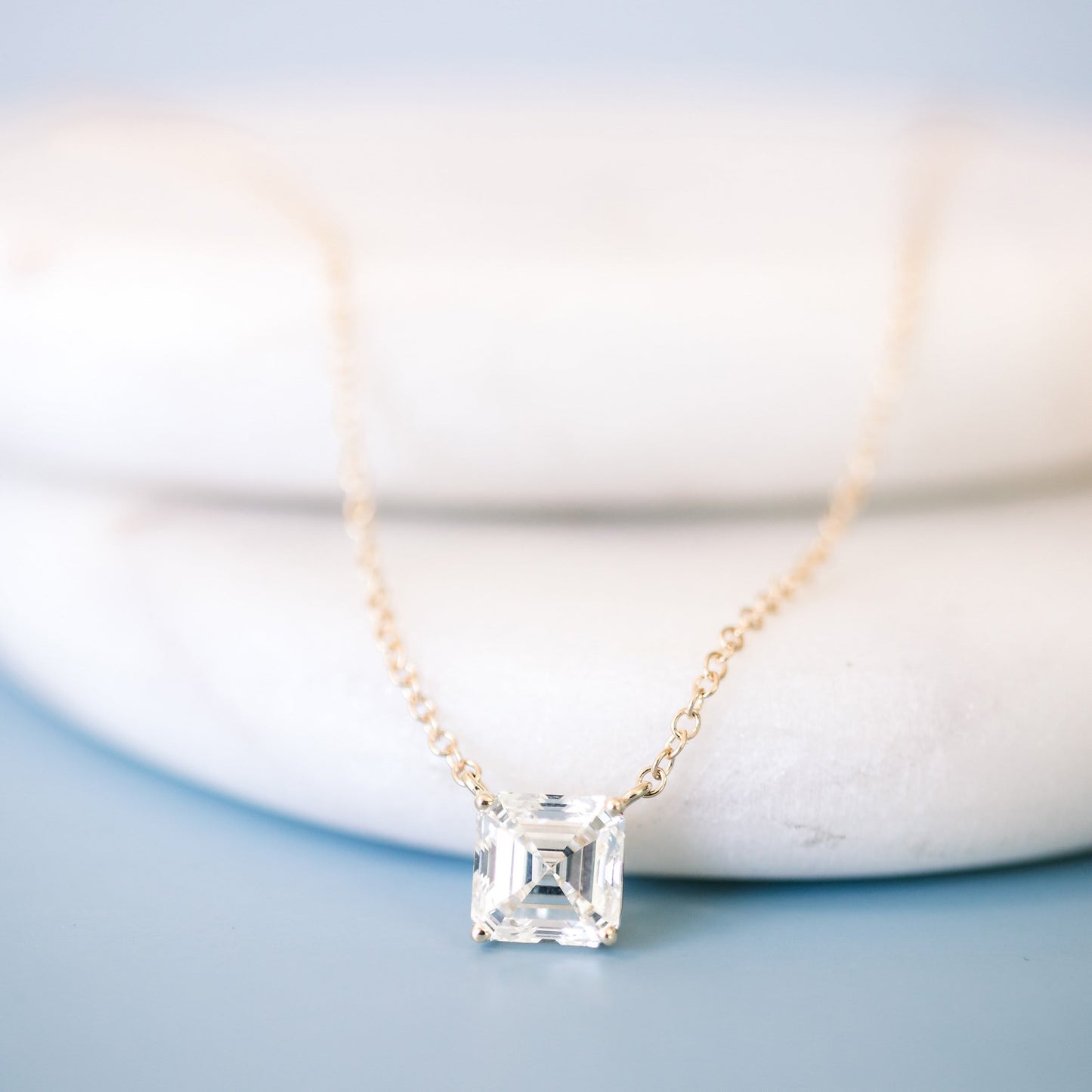 Solitaire Necklace with 0.50 CT Floating Asscher Cut Moissanite