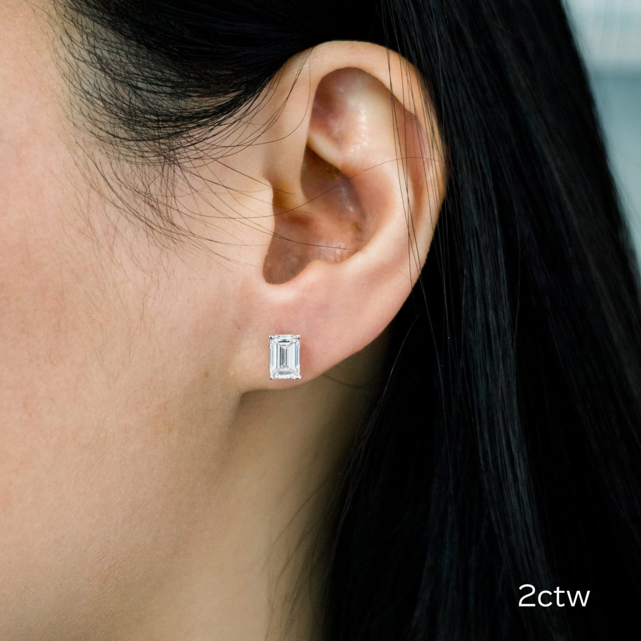 Solitaire Stud Earrings with 1.40 CT-3.0 CT Emerald Cut Moissanite