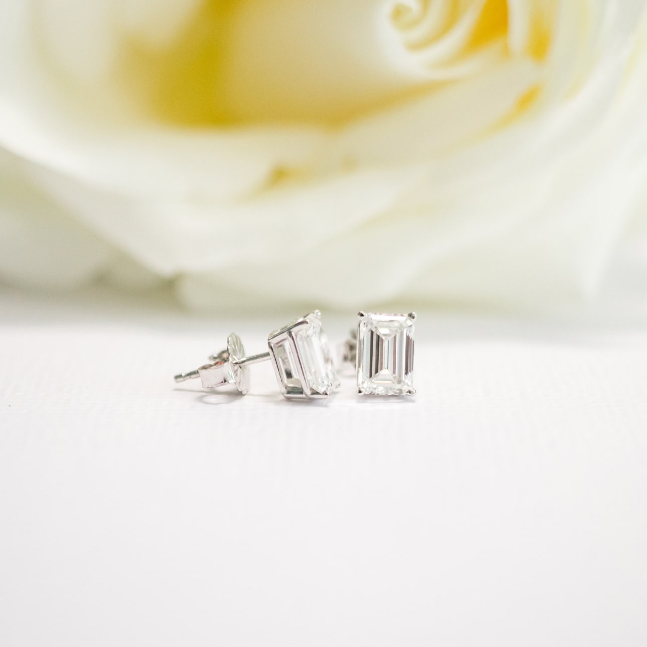 Solitaire Stud Earrings with 1.40 CT-3.0 CT Emerald Cut Moissanite